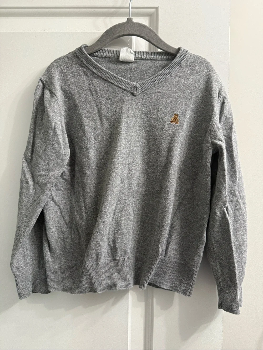 Baby GAP Light Gray V-Neck Sweater with Embroidered Bear Logo